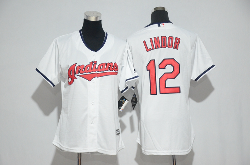 Womens 2017 MLB Cleveland Indians #12 Lindor White Jerseys->women mlb jersey->Women Jersey